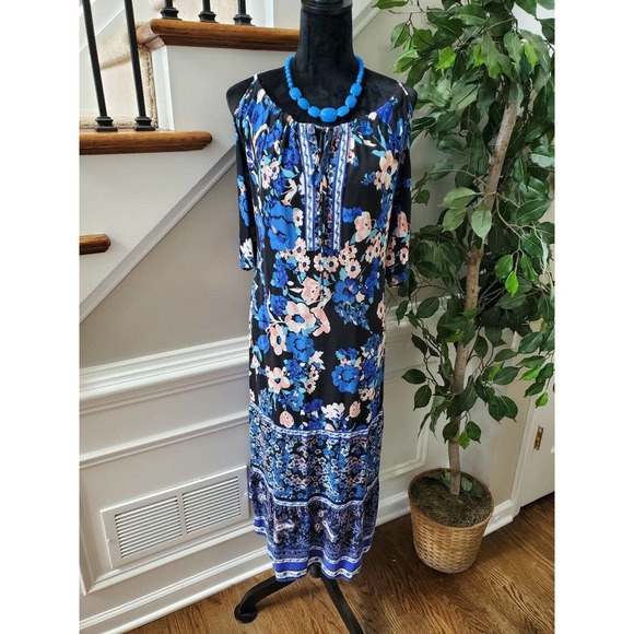 Newyork & Co. Women's Floral 100% Rayon Cold Shoulder Sleeve Maxi Dress Size 2XL - Picture 11 of 11